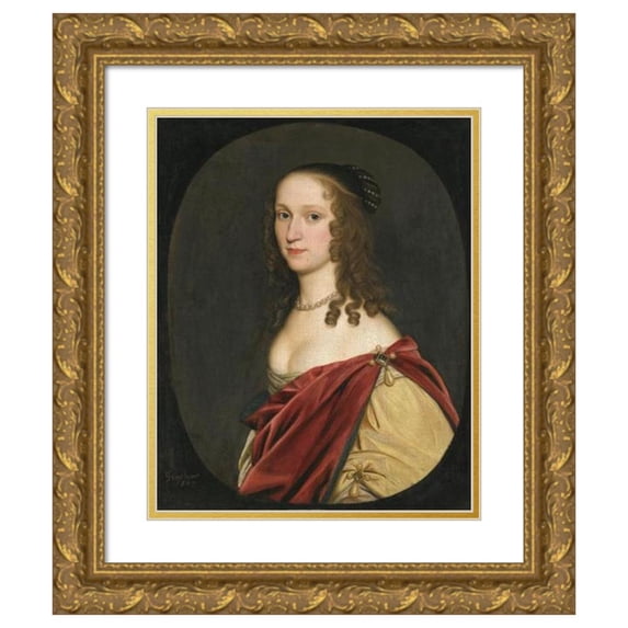 Gerard van Honthorst 12x14 Gold Ornate Wood Frame and Double Matted Museum Art Print Titled - Portrait of a Lady (1647)