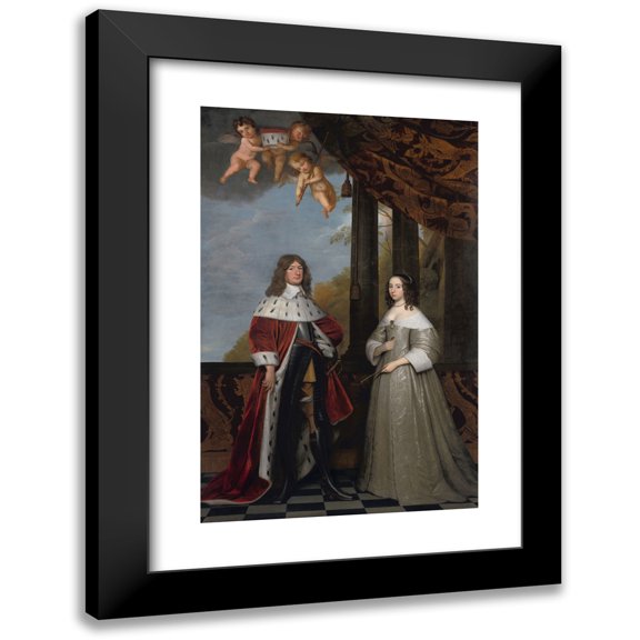 Gerard van Honthorst 13x18 Black Modern Framed Museum Art Print Titled - Portrait of Friedrich Wilhelm, Elector of Brandenburg, and His Wife Louise Henriette, Countess of Orange-Nassau (1647