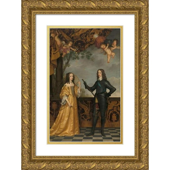 Gerard van Honthorst 13x18 Gold Ornate Wood Frame and Double Matted Museum Art Print Titled - Portrait of Willem II (1626-1650), Prince of Orange, and His Wife Mary Stuart (1631-1660) (1647)