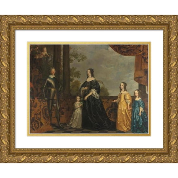 Gerard van Honthorst 18x15 Gold Ornate Wood Frame and Double Matted Museum Art Print Titled - Frederick Henry, His Consort Amalia of Solms, and Their Three Youngest Daughters (C. 1647)