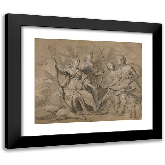 Gerard van Honthorst 24x20 Black Modern Framed Museum Art Print Titled - Allegorical Portrait of the Four Eldest Children of the King and Queen of Bohemia (1631)