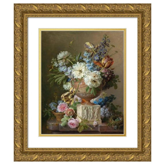 Gerard van Spaendonck 12x14 Gold Ornate Wood Frame and Double Matted Museum Art Print Titled - Flower Still-Life with an Alabaster Vase (1783)