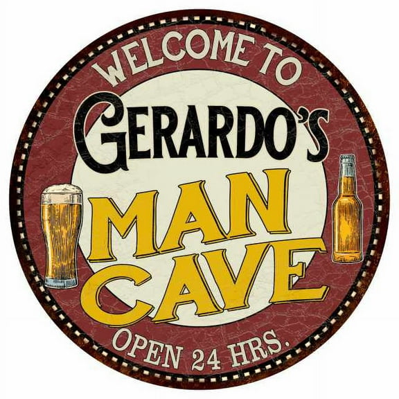 Gerardo's Man Cave 12" Round Metal Sign Kitchen Bar Wall Décor 200120035406