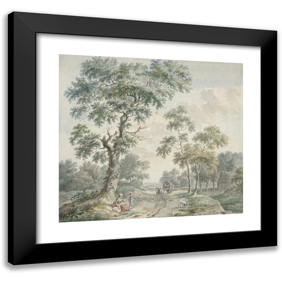 Gerardus Wieringa 13x12 Black Modern Framed Museum Art Print Titled - Boszoom with Farmhouses and a Sandy Path (1779)