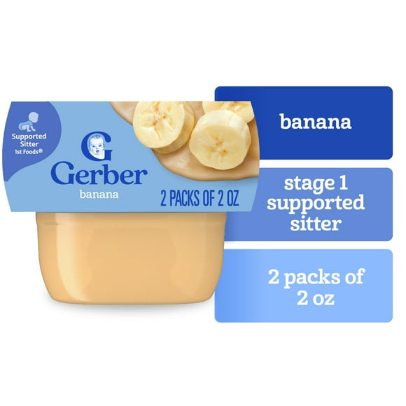 Gerber 1st Foods Baby Food, Banana Puree, Clean Label Project, 2 oz Tubs (2 Pack)