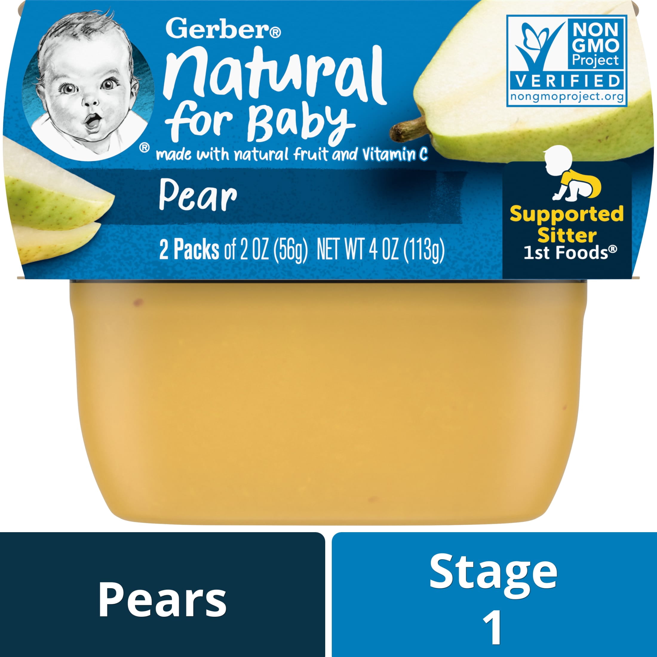 Gerber Stage 1 Baby Food Pear Puree, 2 oz Tubs (2 Pack)