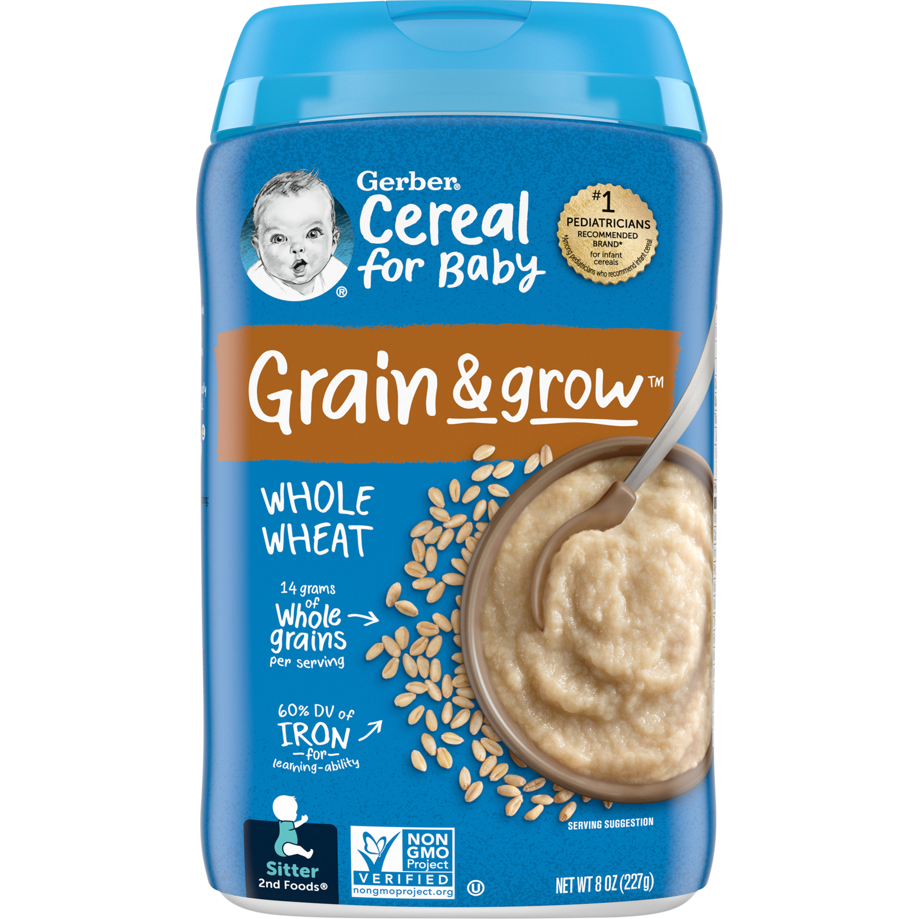 Gerber 1st Foods Cereal for Baby Grain & Grow Baby Cereal, Whole Wheat, 8 oz Canister - image 1 of 8