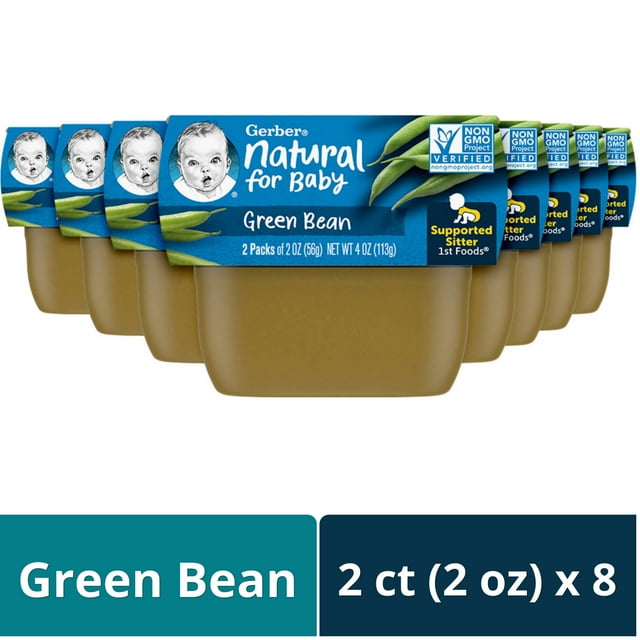 Gerber 1st Foods Natural for Baby Baby Food, Green Bean, 2 oz Tubs (16