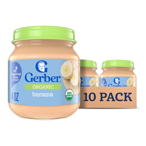 Gerber Organic Stage 1 Baby Food, Banana Puree, 4 oz Jar (10 Pack)