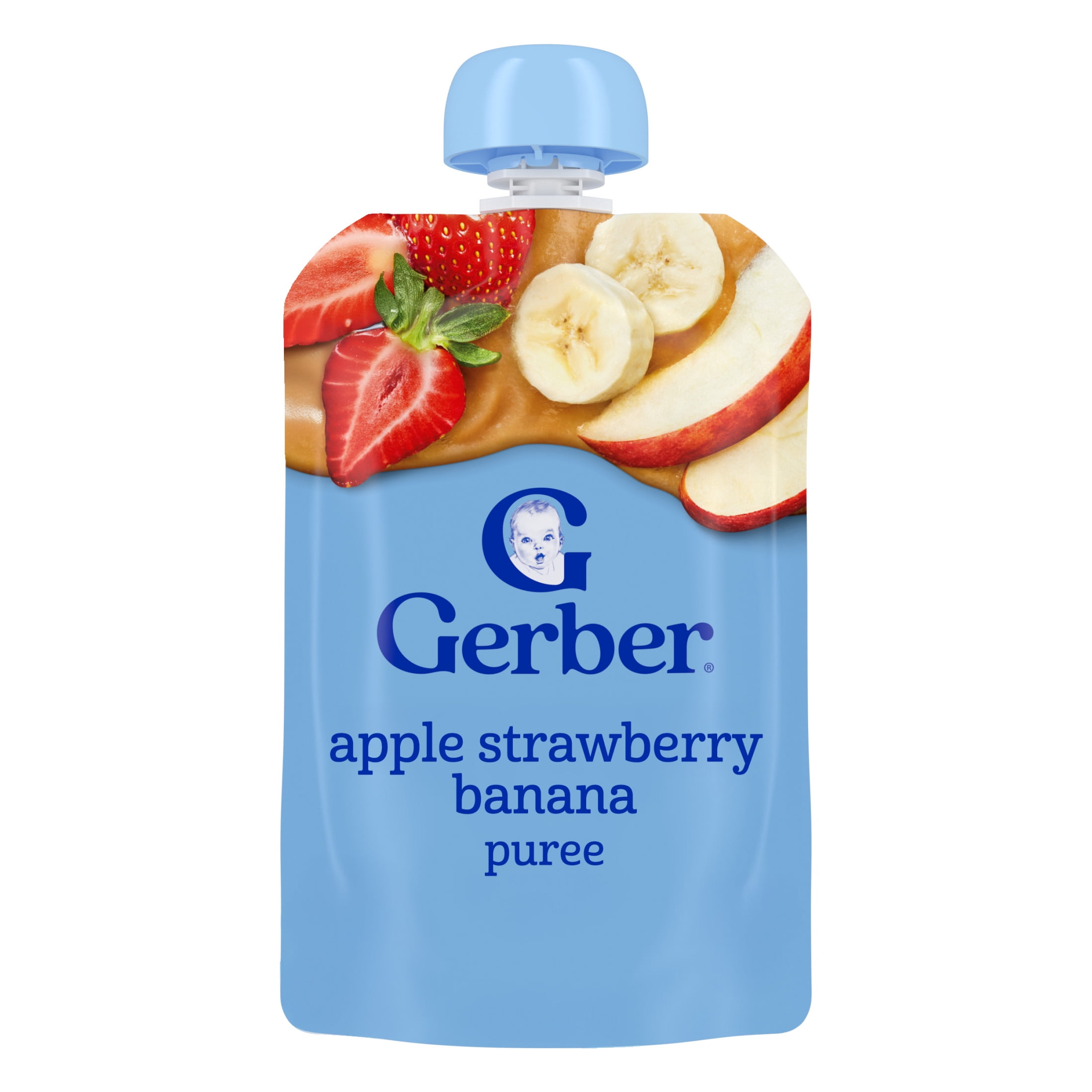 Gerber Stage 2 Baby Food, Apple Strawberry Banana Puree Pouch 3.5 oz