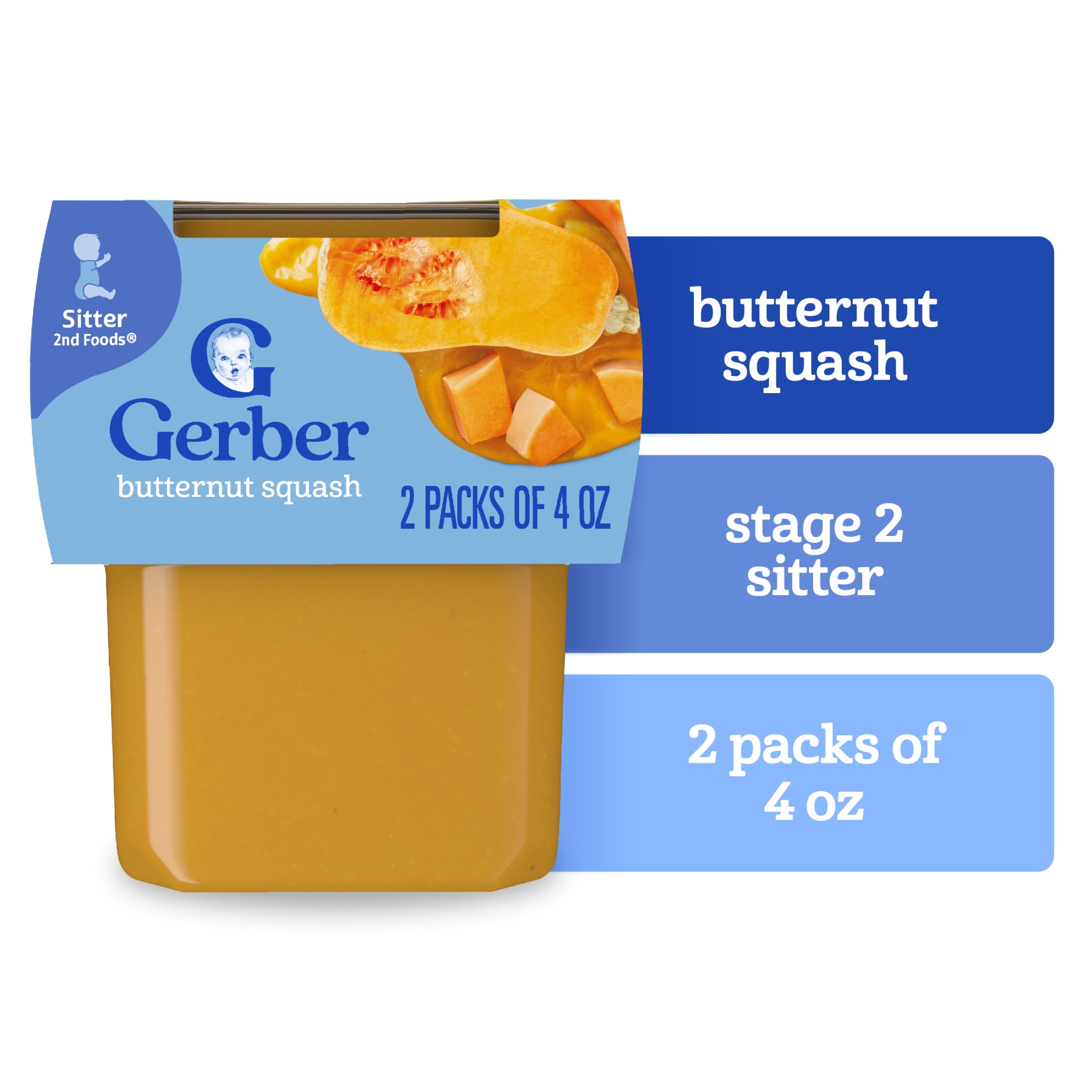 Gerber Stage 2 Baby Food, Butternut Squash Puree Tubs, 8 oz, On-The-Go  Infant Nutrition - Walmart.com, image size:2200x2200