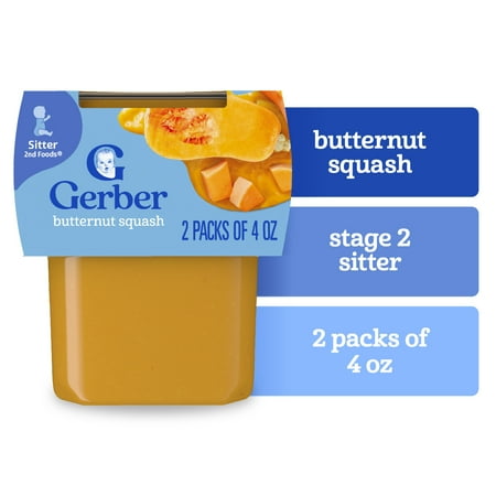 (4 pack) (4 Pack) Gerber 2nd Foods Butternut Squash Baby Food, 4 oz. Tubs, 2 Count