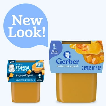 Gerber Stage 2 Baby Food, Butternut Squash Puree Tubs, Baby Puree 2PK 8 oz