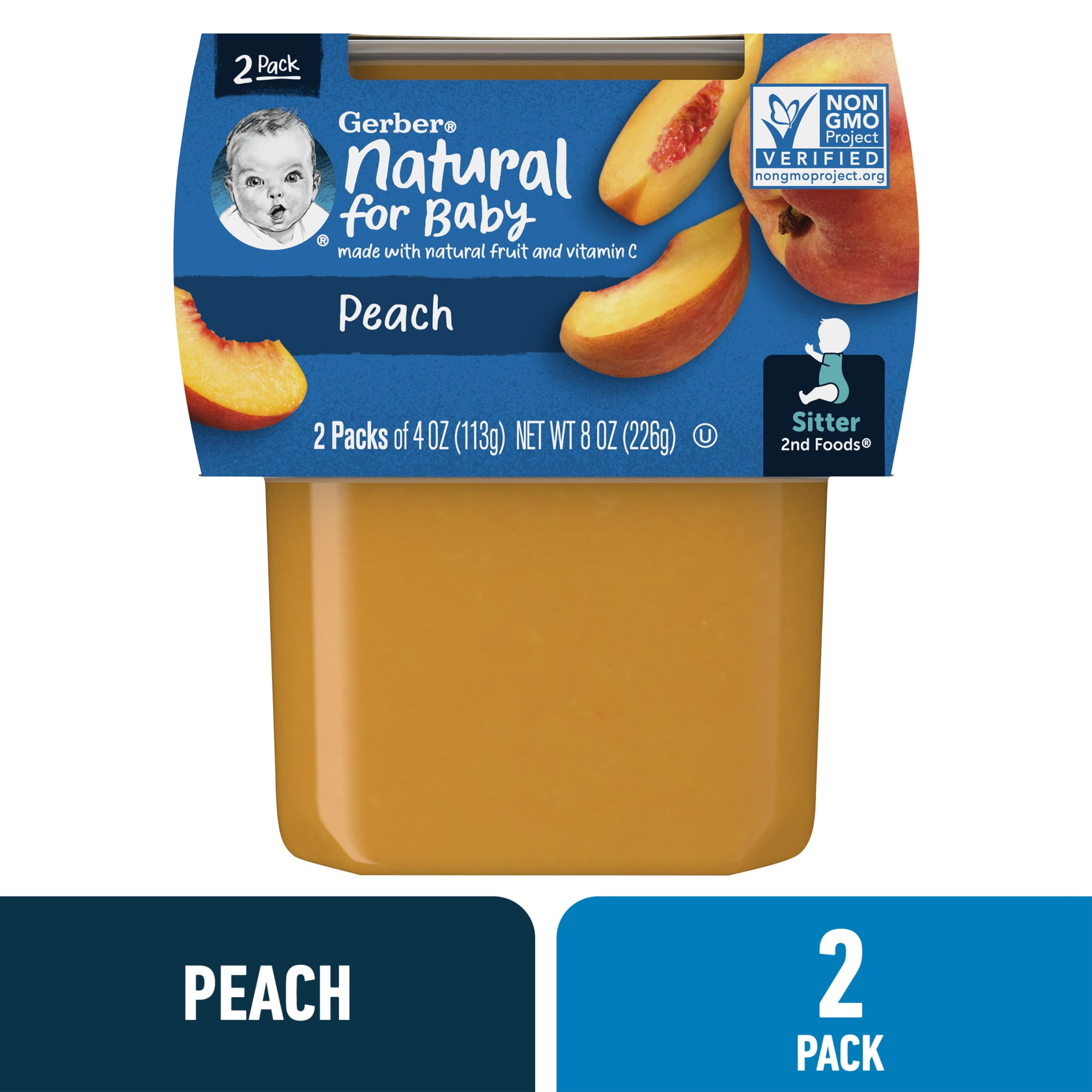 Gerber 2nd Foods Baby Food, Peach Puree, Clean Label Project, 4 oz Tubs ...