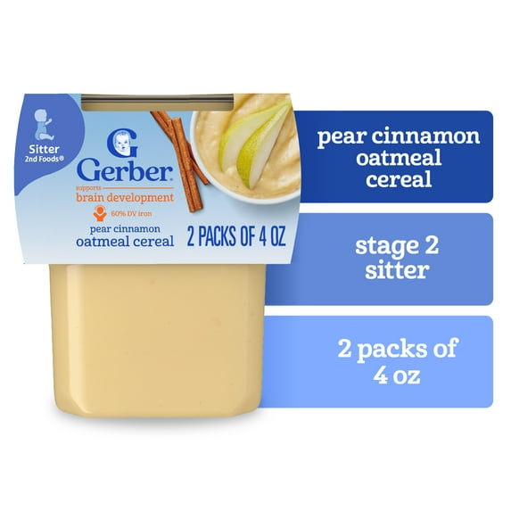Gerber 2nd Foods Baby Food, Pear Cinnamon with Oatmeal, 4 oz Tubs (2 Pack)