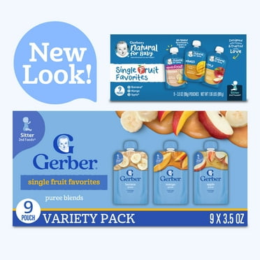 Gerber Stage 2 Baby Food, Single Fruit Favorites Puree Pouches, Variety Pack, 9PK 1.967 lb.