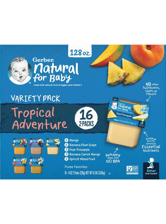 Gerber 2nd Foods Baby Food, Tropical Adventure Variety Pack, 2 oz Tubs (32 Pack)