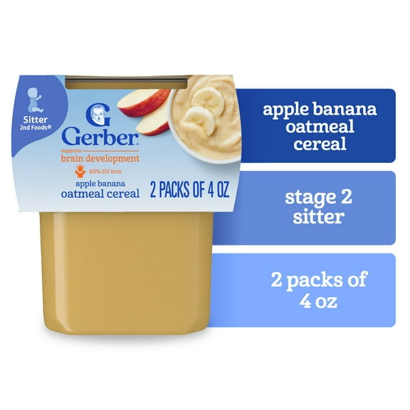 (8 pack) Gerber 2nd Foods Baby Food, Apple Banana with Oatmeal, 4 oz Tubs (2 Pack)
