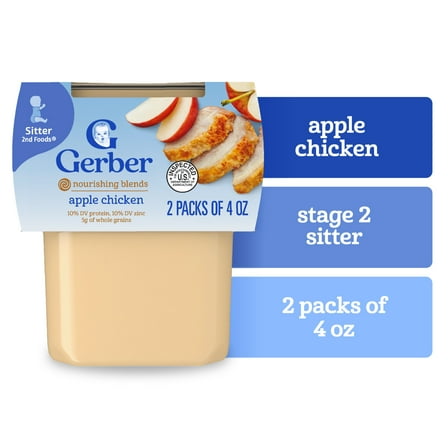 Gerber Stage 2 Baby Food, Apple Chicken Puree Tub, Baby Puree 8 oz