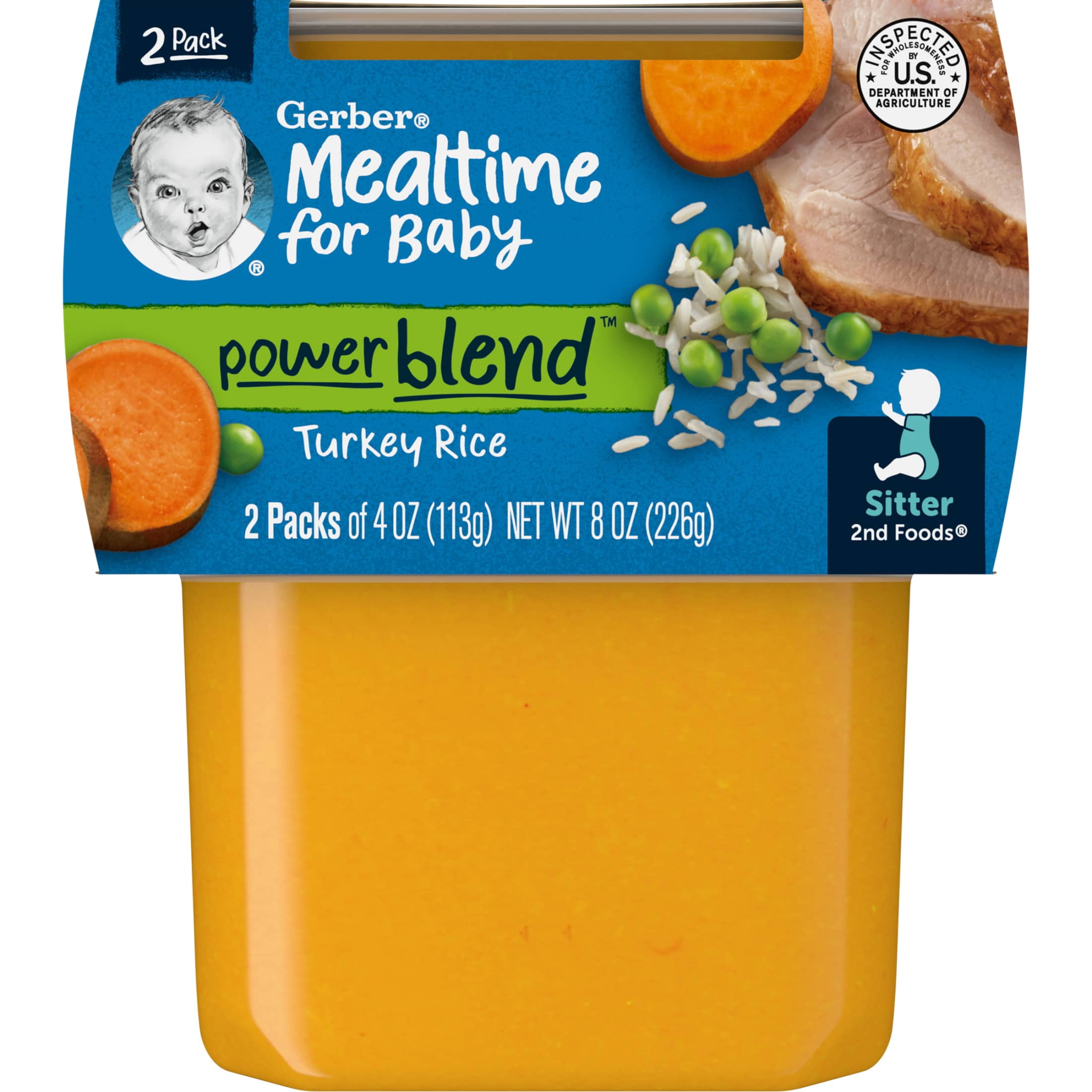 Gerber Stage 2 Baby Food, Turkey Rice Puree Tub, Baby Puree, 2PK 8 oz