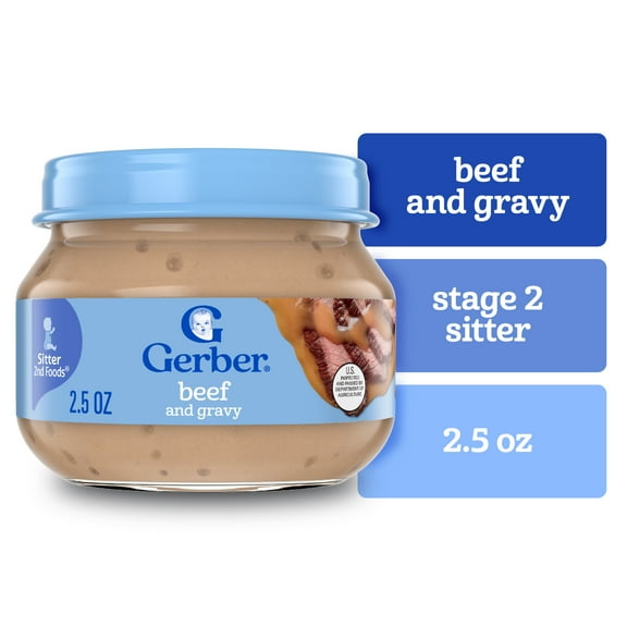Gerber Stage 2 Baby Food, Baby Mealtime Beef and Gravy Jar, Baby Puree Jars Glass 2.5 oz