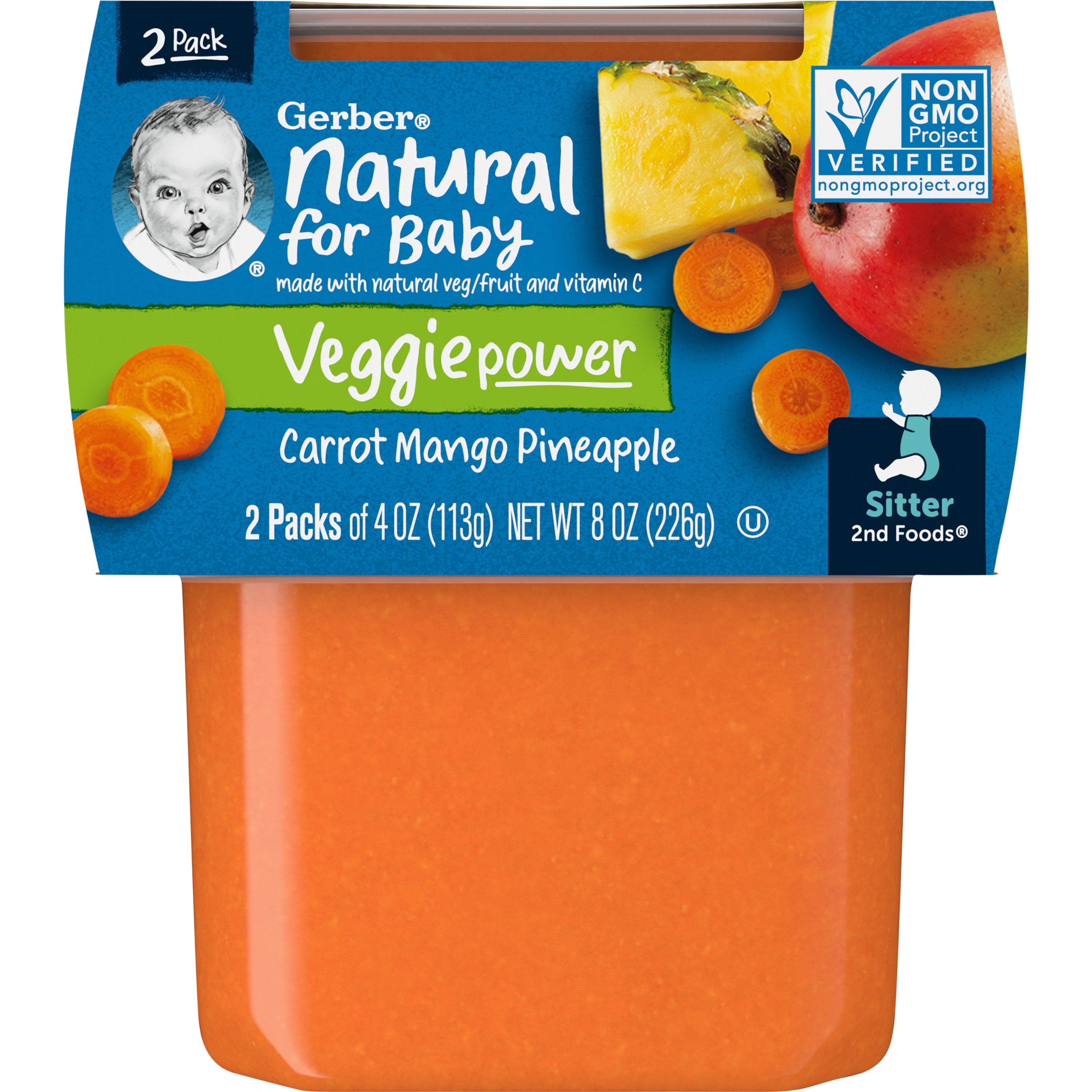 Gerber 2nd Foods, Carrot Mango Pineapple Baby Food, 4 oz Tubs (2 Pack