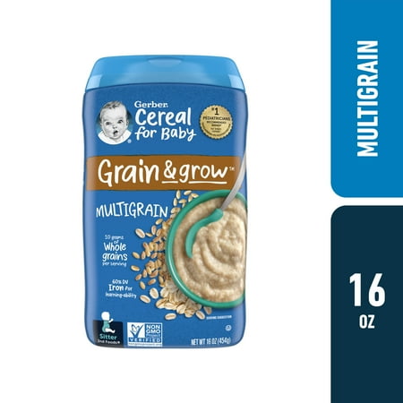 Gerber 2nd Foods Cereal for Baby Grain &amp; Grow Baby Cereal, Multigrain, 16 oz Canister
