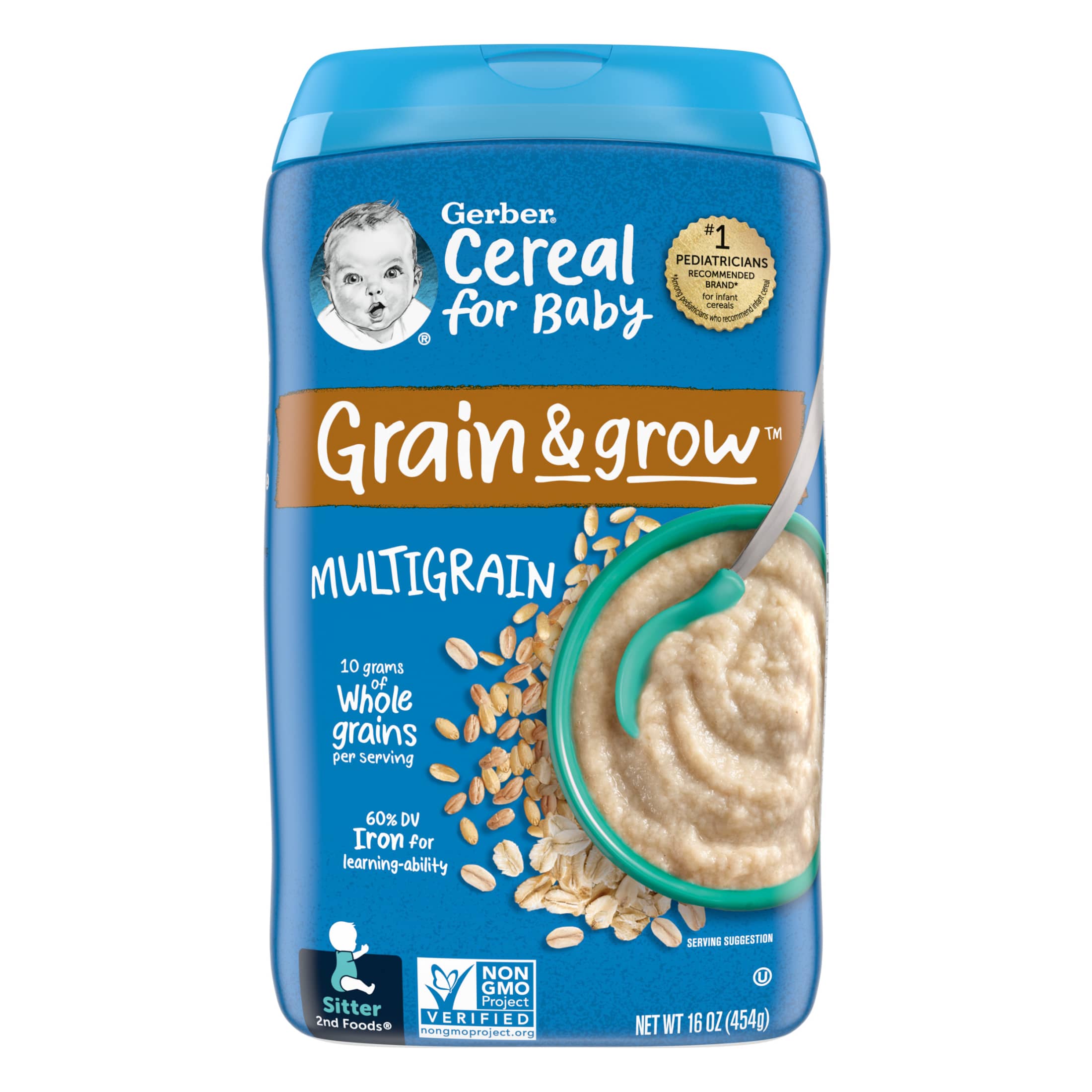 Gerber 2nd Foods Cereal for Baby Grain &amp; Grow Baby Cereal, Multigrain, 16 oz Canister - image 1 of 7