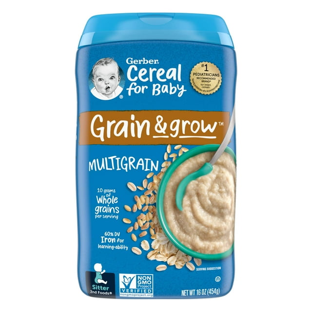 Gerber 2nd Foods Cereal for Baby Grain &amp; Grow Baby Cereal, Multigrain, 16 oz Canister