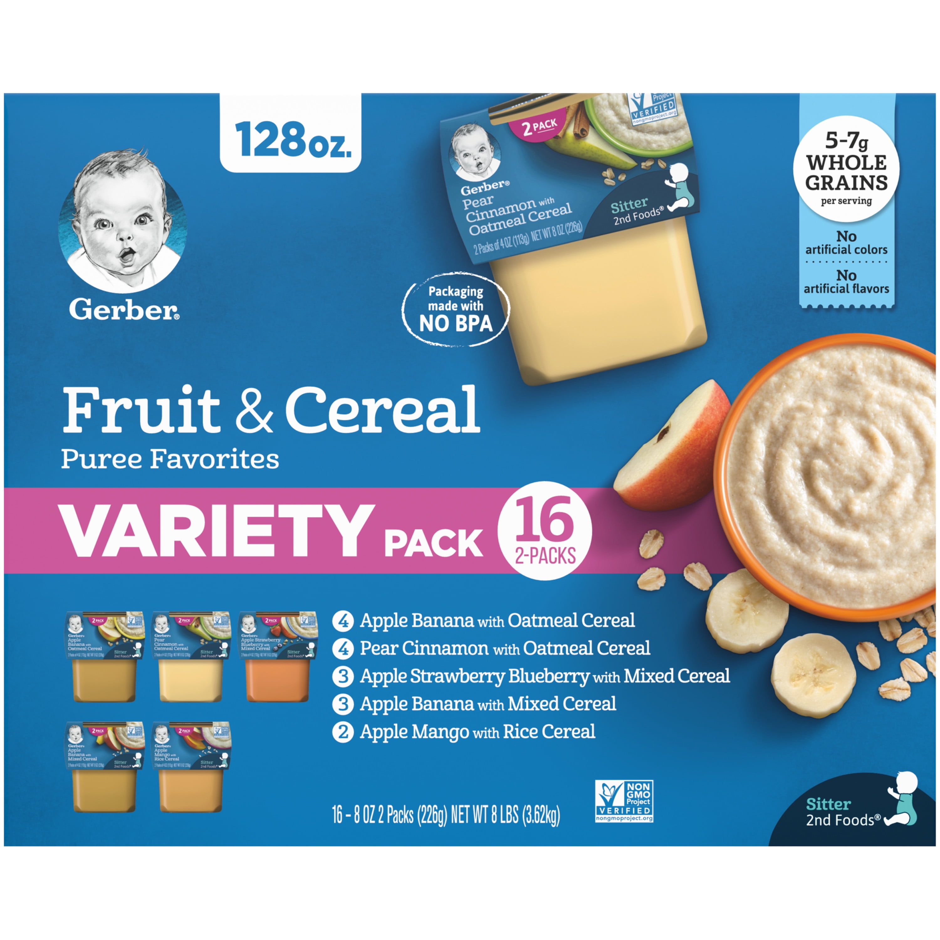 Gerber 2nd Foods Fruit & Cereal Puree Favorites Baby Food, Variety Pack