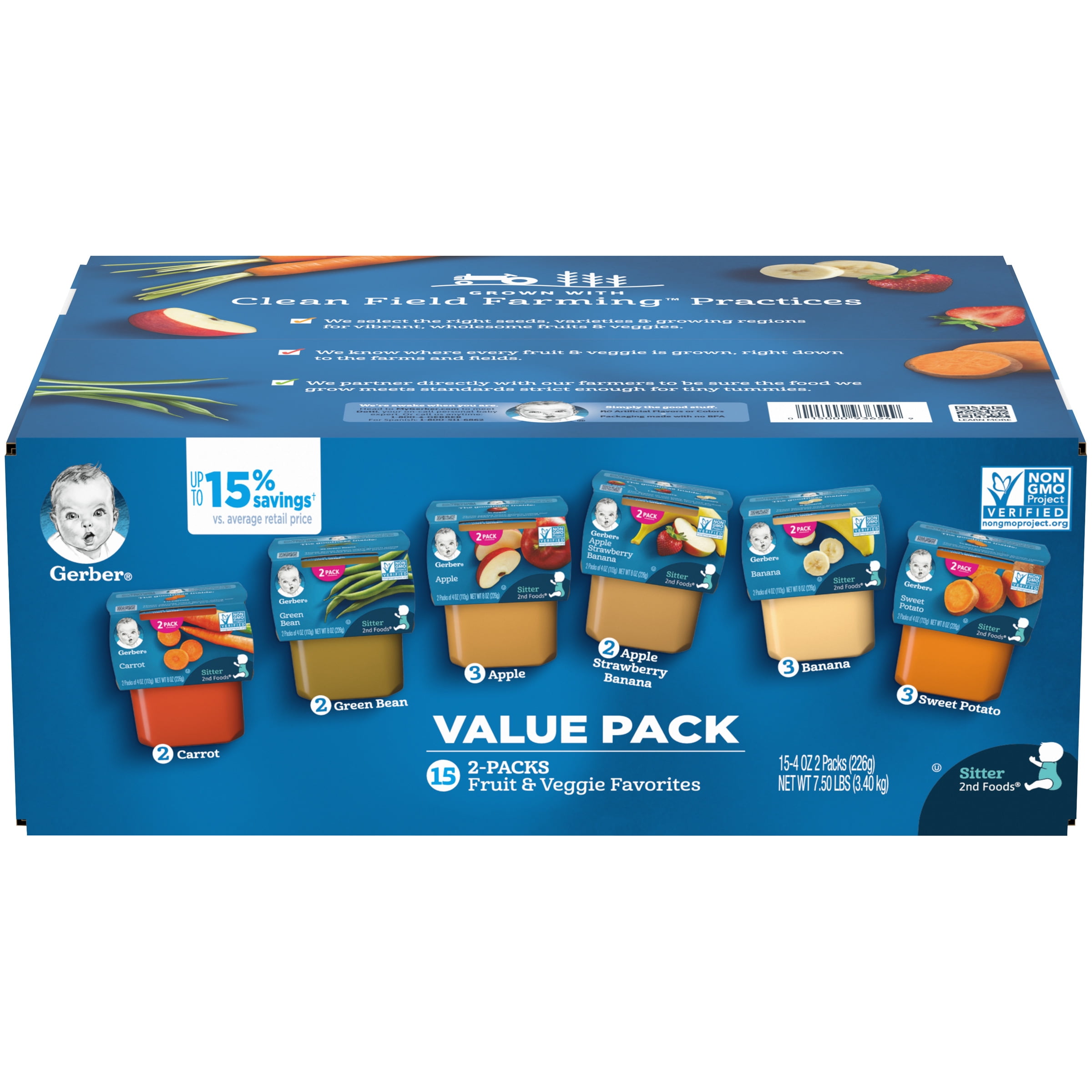 Gerber 2nd Foods Fruit & Veggie Favorites 2-Packs Baby Food, 8 oz. Tubs, 15 Count