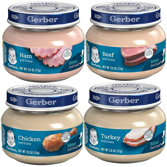 Gerber 2nd Foods Gravy Jars Variety Pack, 3 Turkey, 3 Ham, 3 Chicken, 3 Beef, 12 CT