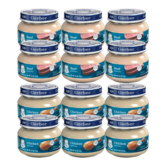 Gerber 2nd Foods Gravy Jars Variety Pack, 6 Chicken, 6 Beef, 12 CT