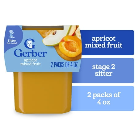Gerber 2nd Foods Natural for Baby Baby Food, Apricot Mixed Fruit, 4 oz Tubs (2 Pack)