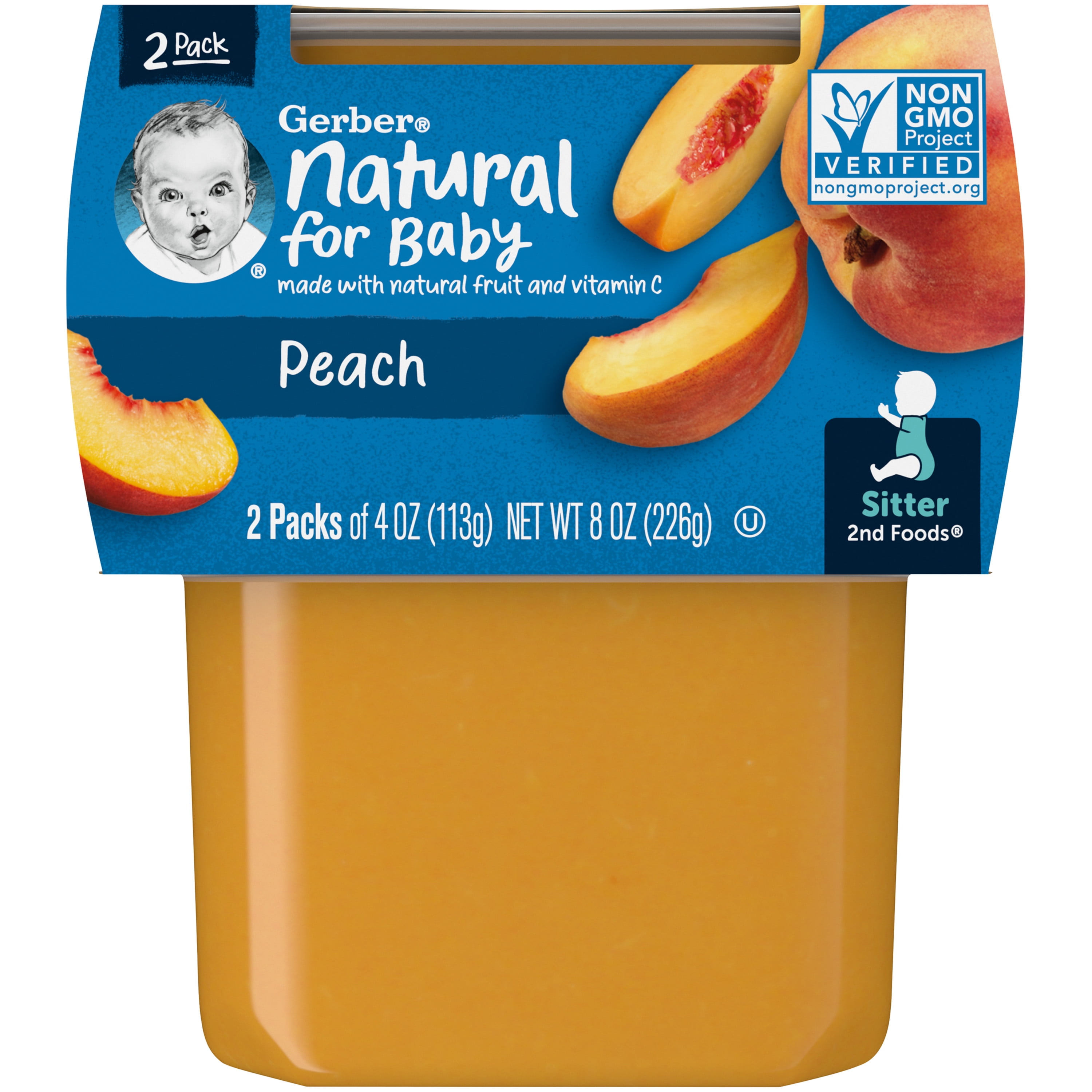 Gerber 2nd Foods Natural for Baby Baby Food, Peach, 4 oz Tubs (2 Pack