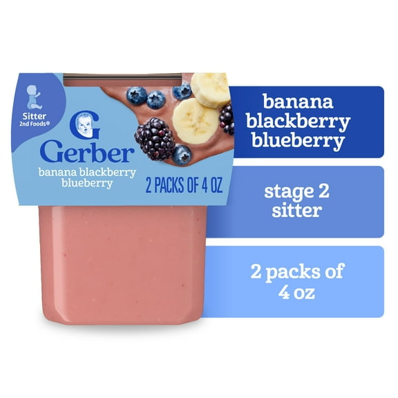 Gerber 2nd Foods Natural for Baby WonderFoods Baby Food, Banana with Mixed Berry, 4 oz Tubs (16 Pack)