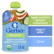 Gerber Stage 2 Baby Food, Organic Apple Zucchini Spinach Strawberry Puree, 3.5 oz Pouch​
