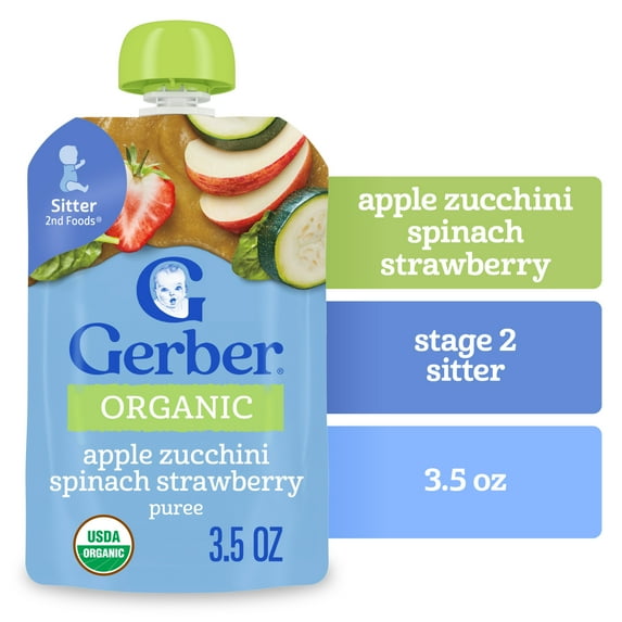 Gerber 2nd Foods, Organic Apple Zucchini Spinach Strawberry, 3.5 oz Pouch