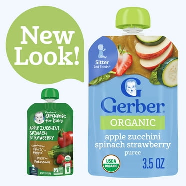 Gerber Stage 2 Baby Food, Organic Apple Zucchini Spinach Strawberry Puree Pouch