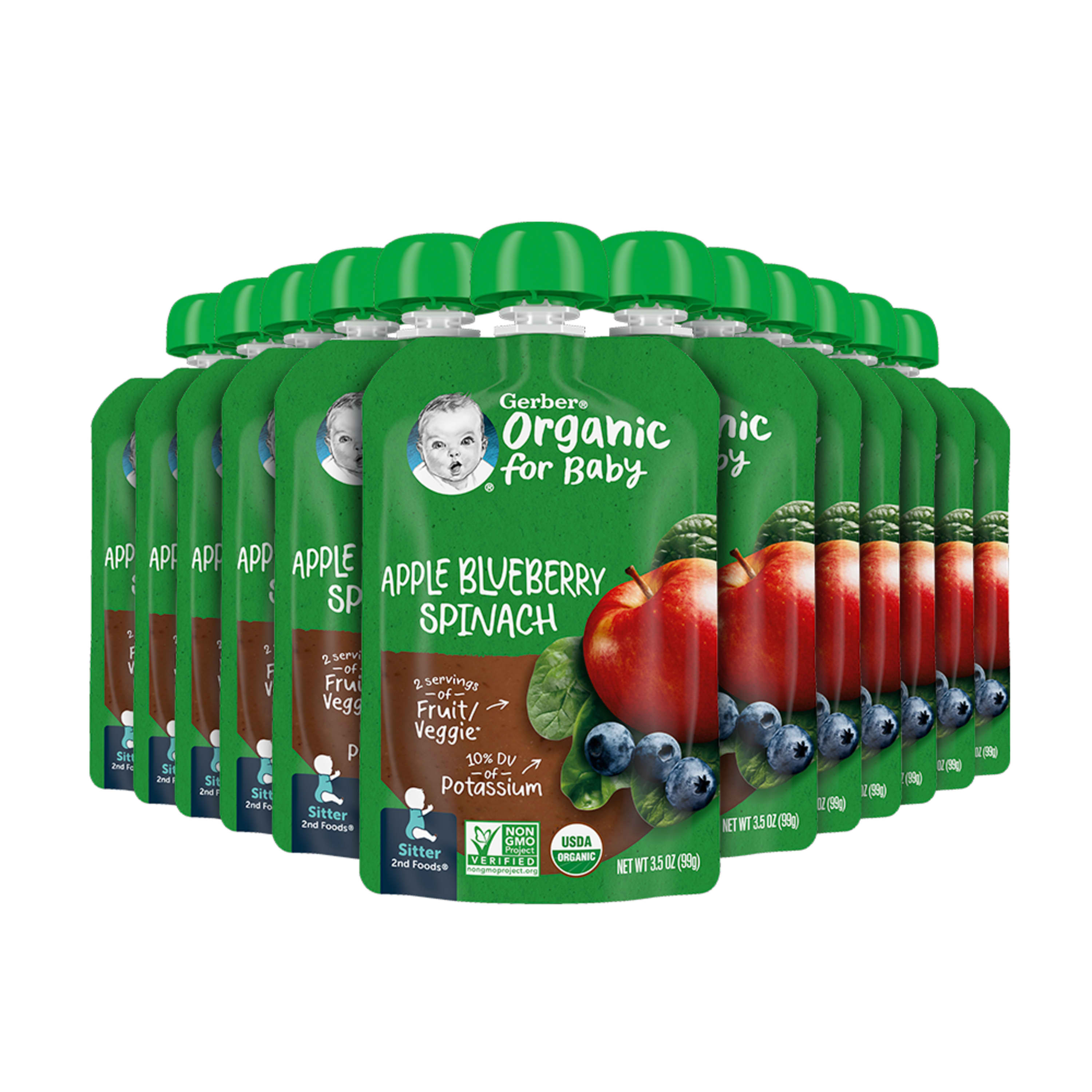 Gerber 2nd Foods Organic Baby Food, Apple Blueberry Spinach, 3.5 oz Pouches (12 Pack)