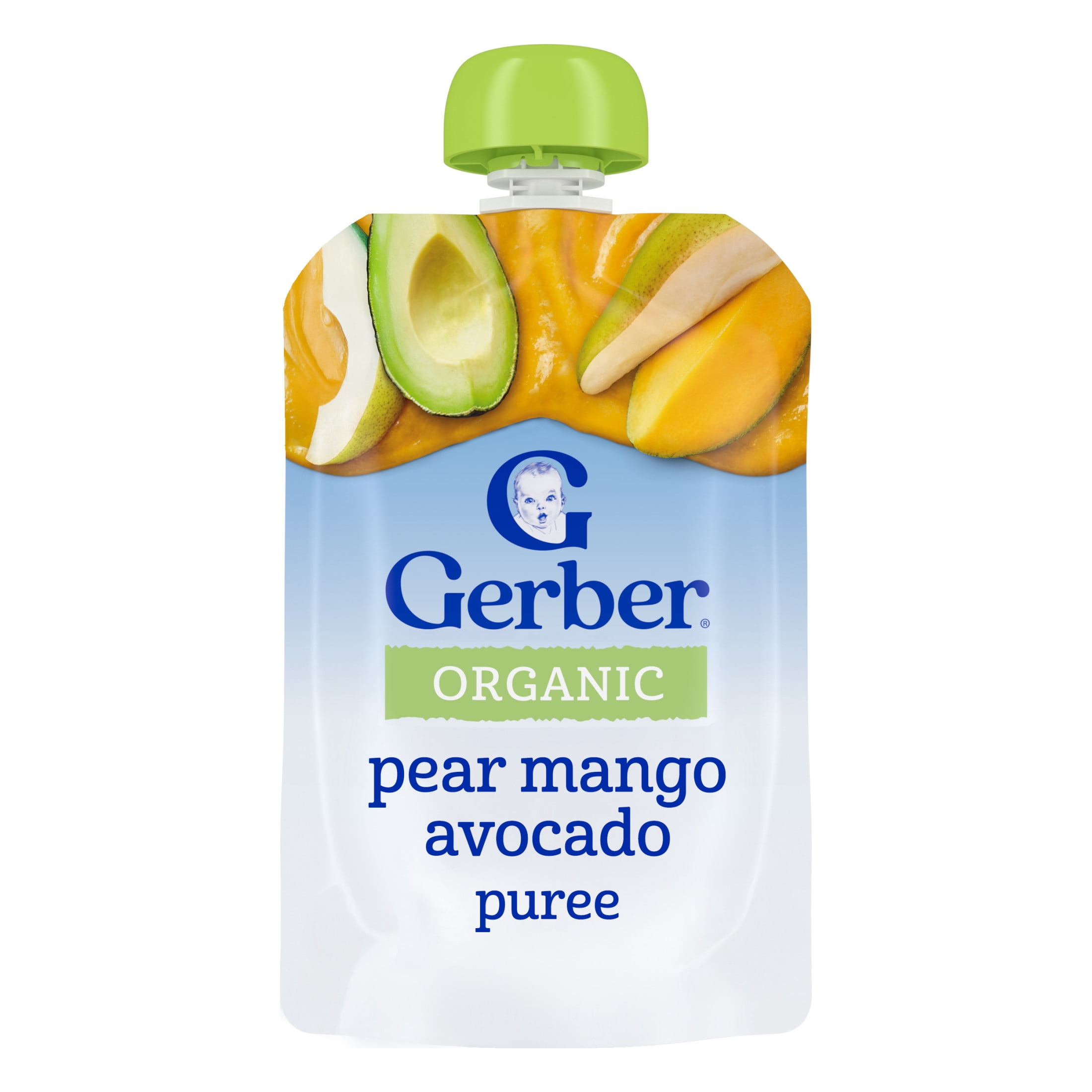 Gerber Stage 2 Baby Food, Organic Pear Mango Avocado, Baby Food Pouches, Puree 3.5 oz
