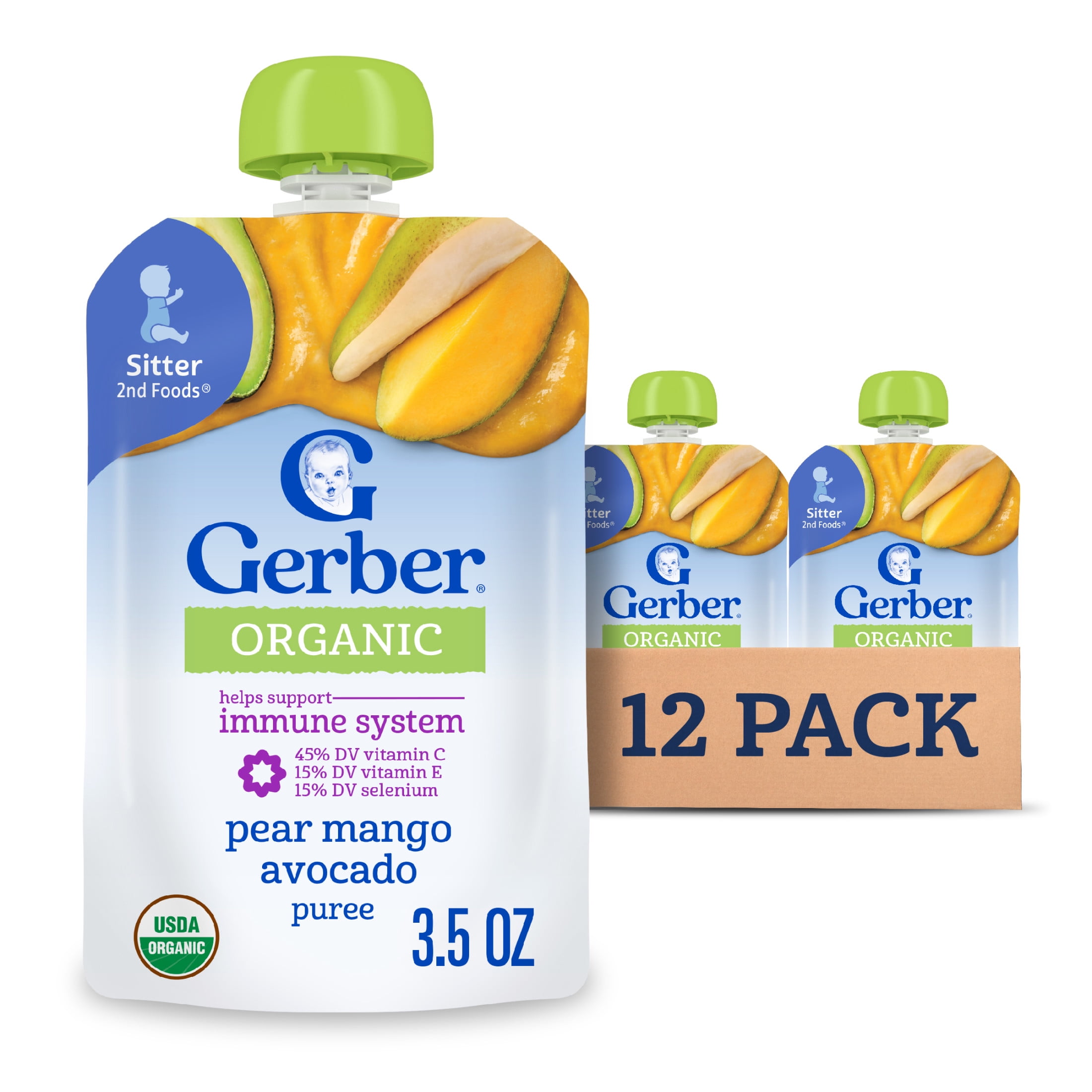 Gerber 2nd Foods Organic Baby Food, Pear Mango Avocado, 3.5 oz Pouches (12 Pack)
