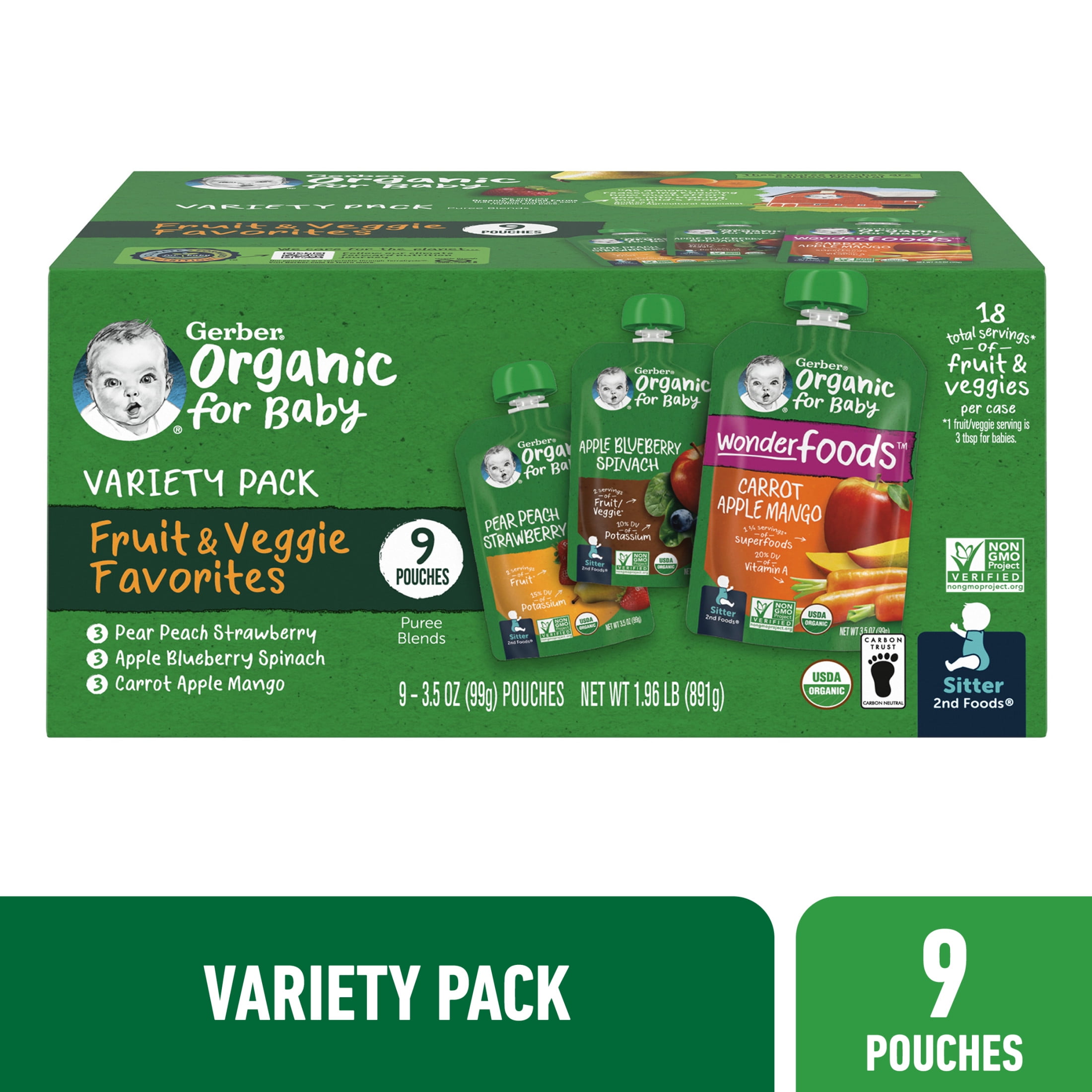 Organic Fruit and Veggie Puree Variety Pack for Babies