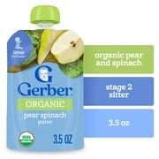 Gerber Stage 2 Baby Food, Organic Pear Spinach Puree, 3.5 oz Pouch​