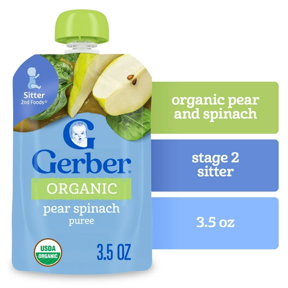 Gerber 2nd Foods, Organic Pear Spinach, 3.5 oz Pouch