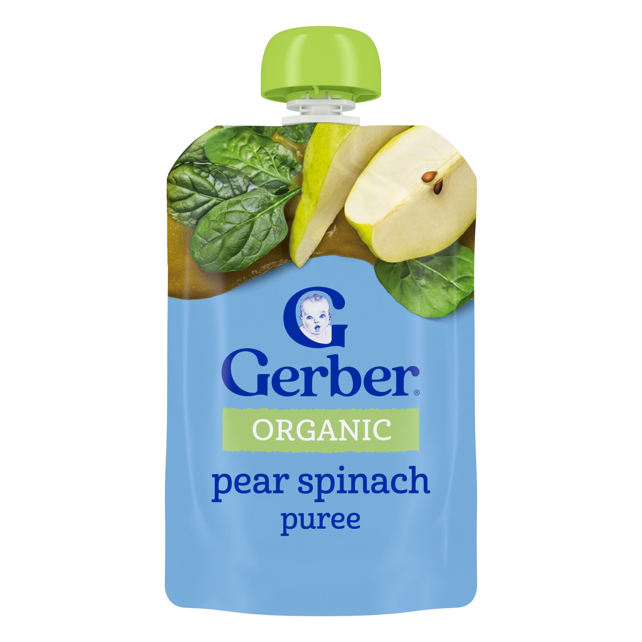 Gerber Organic Stage 2 Baby Food Puree, Pear Spinach, 3.5 oz Pouch
