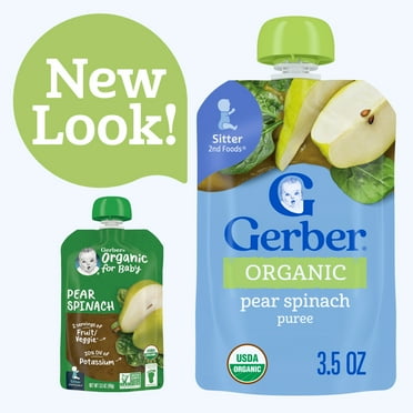 Gerber Stage 2 Baby Food, Organic Pear Spinach Puree Pouch