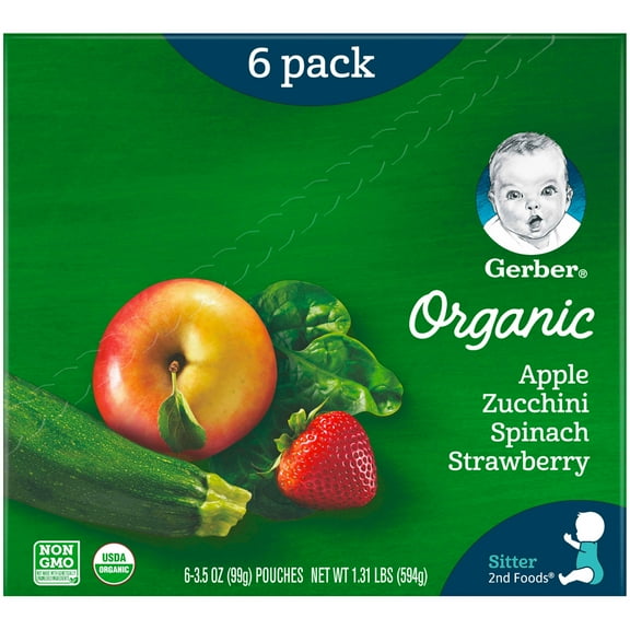 Gerber 2nd Foods Organic for Baby Baby Food, Apple Zucchini Spinach Strawberry, 3.5 oz Pouch (6 Pack)
