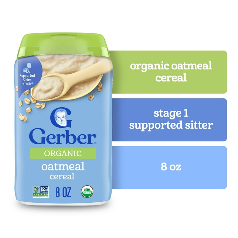 Gerber Stage Baby Food, Organic Baby Oatmeal Cereal, 14g Whole