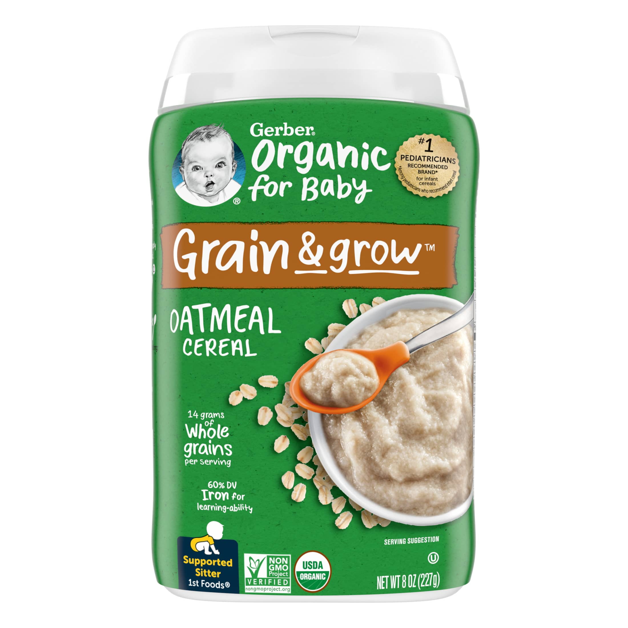 Gerber 2nd Foods Organic for Baby Grain & Grow Baby Cereal, Oatmeal, 8 oz Canister